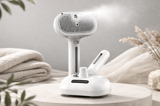 White handheld device on a light surface with neutral background